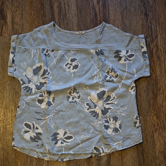 Lungo L'Arno Floral Women's Linen Blouse in Blue and Gray Sz 1X - Picture 1 of 5